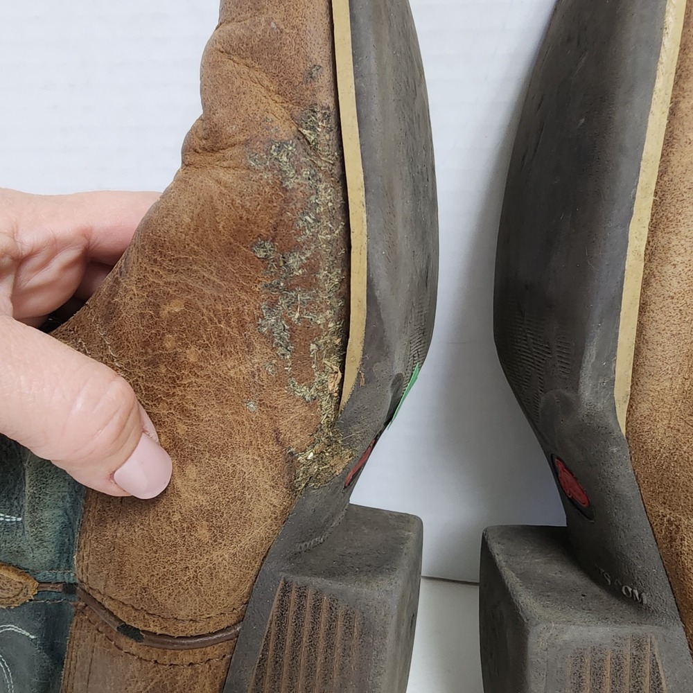 Justin Gypsy Chellie Tan Green Leather Boot Booties Women's Size US 7.5B Western - Picture 16 of 16